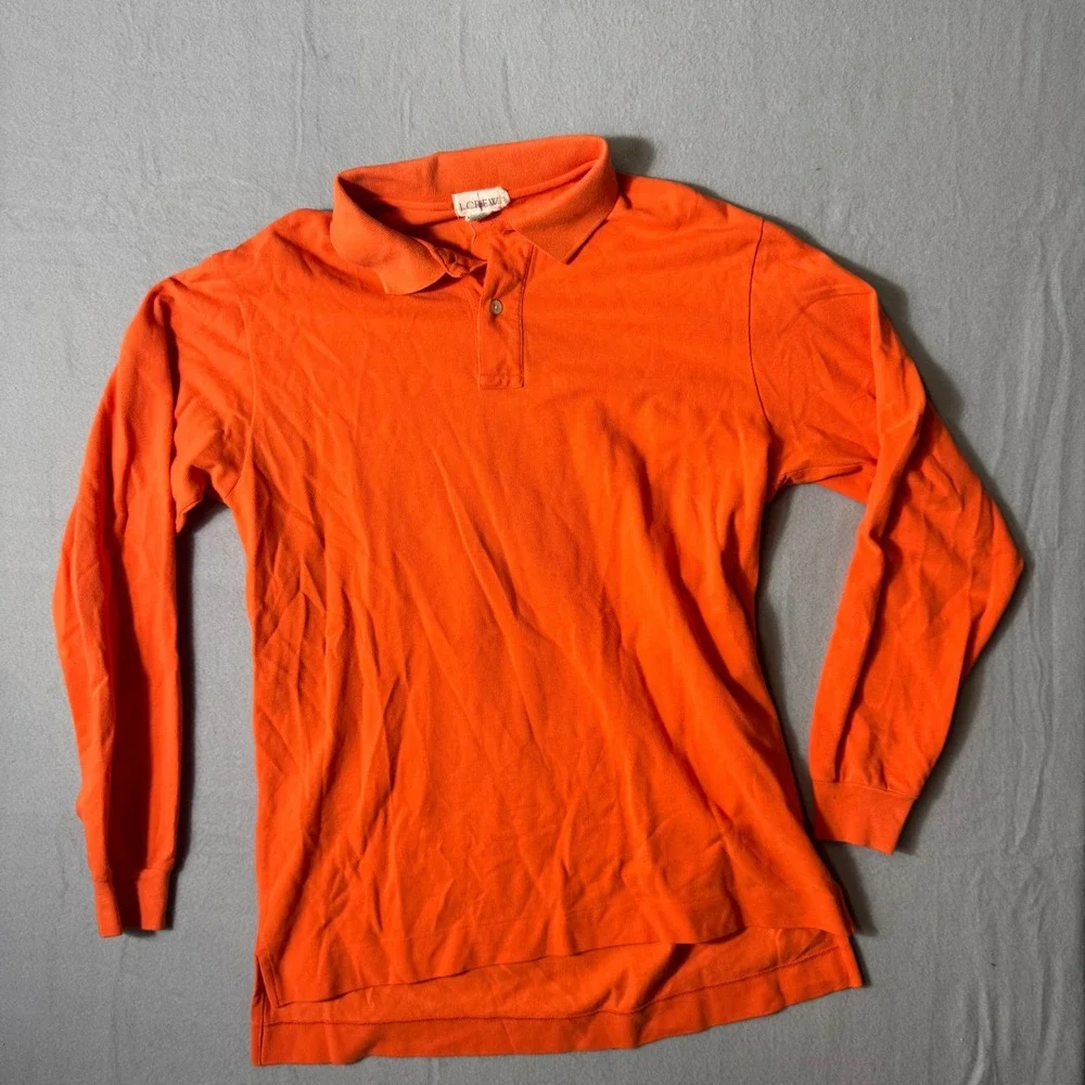 Vintage J.Crew Mens Long Sleeve Polo Shirt Orange Cotton Pique Size M